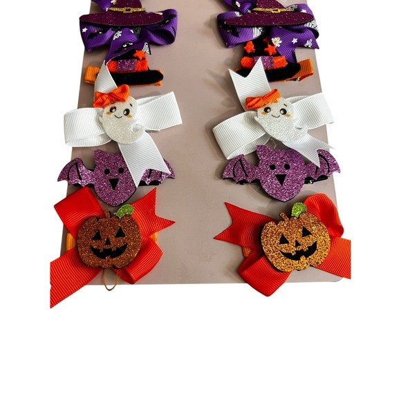 Halloween Hair Bows 14-Pack Girls Clips Bats Ghosts Pumpkins Cats Witches Cute!! - Picture 4 of 5